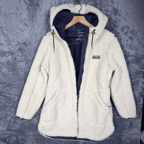 L.L. Bean Jackets & Blazers - L.L.Bean Womens Sherpa Fleece Jacket Hoodie M Petite Cream Full Zip